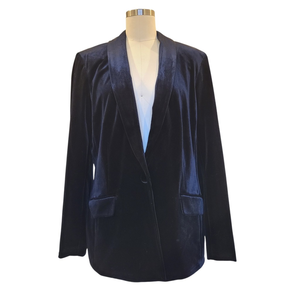 INC Black Velvet Shawl Collar Blazer Jacket‎ Women Large Goth Dark Academia Vamp